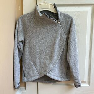 Athleta Girl Gray Karma Cozy Wrap Zip Neck Crossover Pockets Sweatshirt M 8-10